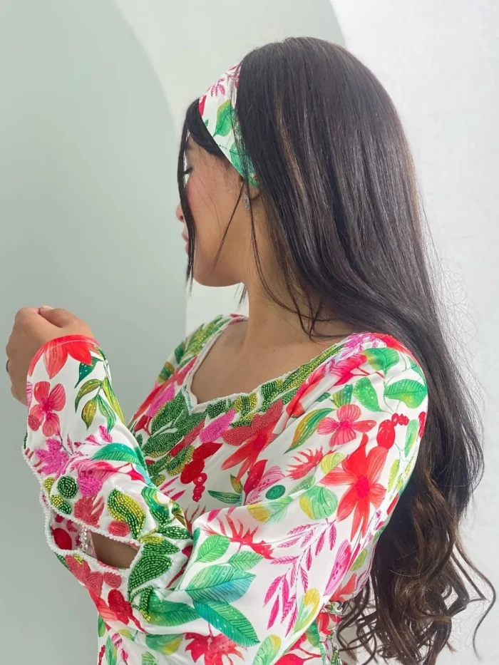 woman wearing flower dress