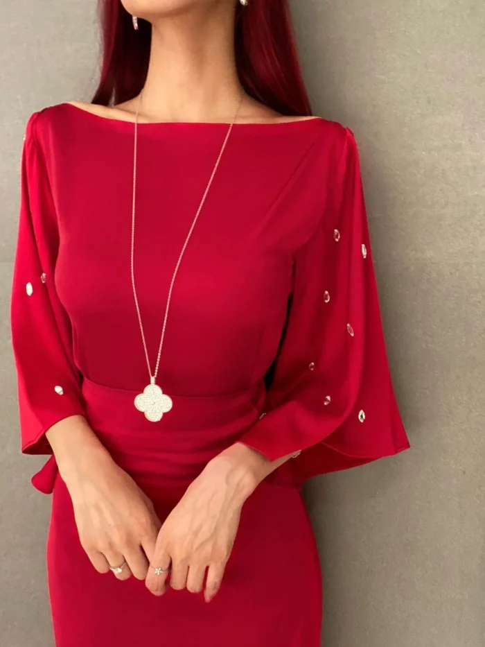 red off shoulder dress